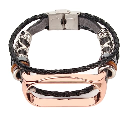 YUYTE Lederarmband für 7-Armband, Metallschnalle, Ethnisches S-e-Retro-Smartwatch-Ersatzband für Mi Band 7 (Schwarz und Gold) von YUYTE