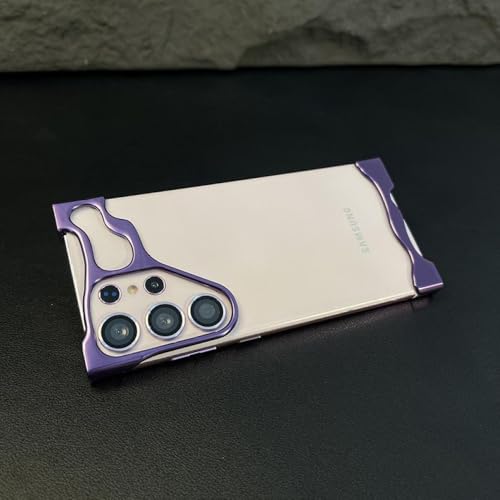 YVWUNH Luxuriöse, unregelmäßige, rahmenlose Telefonhülle aus Aluminiumlegierung für Samsung S23 S24 Ultra Plus, Linsenfolienschutz, stoßfeste Metallabdeckung, lila, für Samsung S24Ultra von YVWUNH