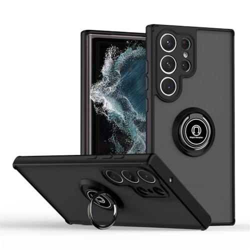 YVWUNH Magnetische, Matte Ringhülle für Samsung S24 S23 Ultra S22 Plus S21 S20 S23 FE S10 S9 S8 Note 20 10 Plus 9 8 Stoßfeste Telefonabdeckung, Schwarz, Note 20 Ultra von YVWUNH