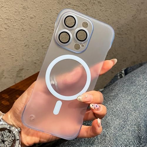 YVWUNH Magnetische, ultradünne, Matte, rahmenlose Telefonhülle für iPhone 15 14 12 13 Pro Max, vollständiger Linsenschutz, durchscheinende, mattierte Rückseite, blau, für iPhone 15Promax von YVWUNH