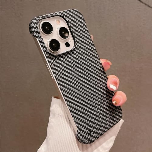 YVWUNH Ultradünne, rahmenlose Handyhülle mit Kohlefasermuster für iPhone 15 11 12 13 14 Pro Max Mini XR X XS 7 8 Plus SE Schlanke Hartschale, Schwarz, Für iPhone 14 ProMax von YVWUNH