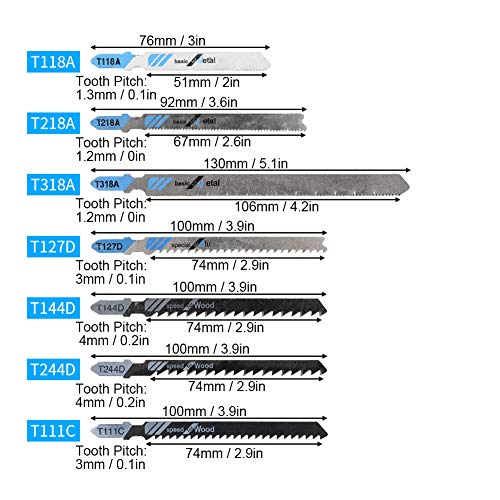 Stichsägeblätter, 48-teiliges Stichsägeblatt-Set T-Schaft-Metall-Universal-Feinzahn-Set Schneidwerkzeuge mit Stofftasche für Steinbohrer-Sets von YWBL-WH