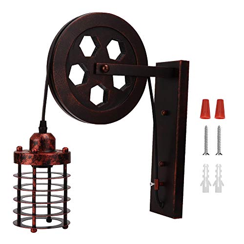 Vintage Industrial Lift Riemenscheibenstil E27 Wandleuchten mit Lampenschirm, Rostfarbe für Wohnzimmer, Schlafzimmer, Büro von YWBL-WH