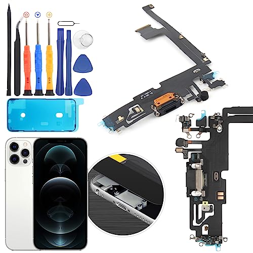 Dock-Anschluss für iPhone 12 Pro Max, USB-Ladeanschluss, Flexkabel, Ersatz für iPhone 12 Pro Max, Ladegerät, Dock Board Connector Montage mit Werkzeug (schwarz) von YWLRONG