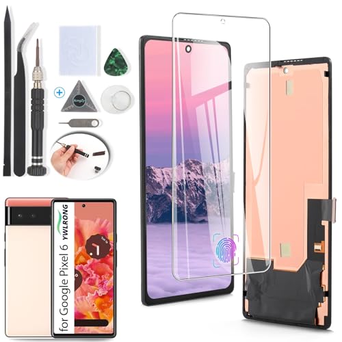YWLRONG Display für Google Pixel 6 (OLED) Ersatz-LCD-Touchscreen-Digitizer für Pixel 6 GB7N6 G9S9B16 mit Werkzeugen (unterstützt Fingerabdruck, mit Ständer) von YWLRONG