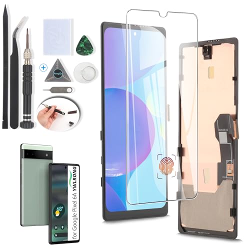 YWLRONG OLED Ersatz-LCD-Touchscreen-Digitizer für Google Pixel 6A GX7AS, GB62Z, G1AZG Display mit Werkzeugen (unterstützt Fingerabdruck) von YWLRONG