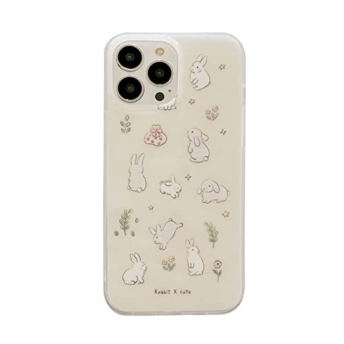 Goose Yellow Floral Bunny Handyhülle Kompatibel mit iPhone 14, Niedliche Korea Schöne Kaninchen Blume Pflanzen Cartoon Hülle für Frauen Mädchen von YWYUHE