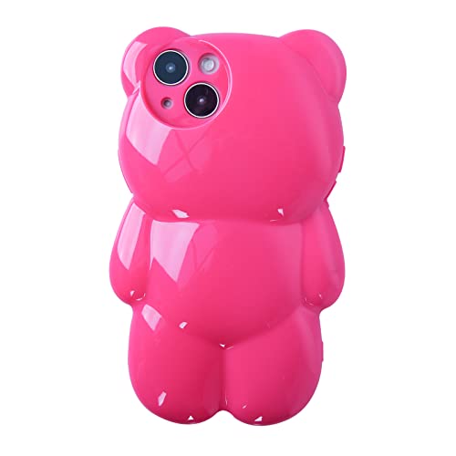 YWYUHE Lustige Handyhülle, kompatibel mit iPhone 15 Pro Max, niedliches 3D-Design, transparent, rosenroter Bär, stoßfest, Kpop-Cartoon-Bär-Handyhülle für Damen und Mädchen von YWYUHE