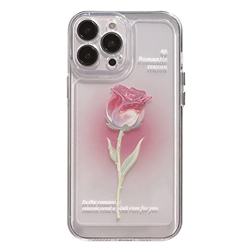 YWYUHE Blumen-Handyhülle für iPhone 15 Pro, niedlich, ästhetisch, transparent, rosa Farbverlauf, Rose, Handyhülle für Damen und Mädchen von YWYUHE