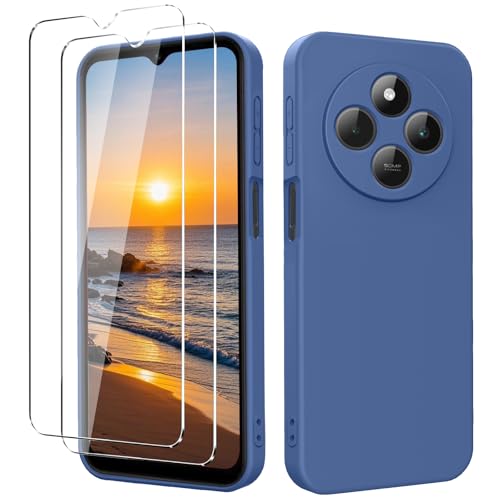 YXKJ - Hülle für Redmi 14C / Poco C75 / Redmi A4, mit 2 Stück Panzerfolie, Ultra Dünn Flüssigsilikon mit Microfiber Schutzhülle [Seidige Berührung] [Stoßfest] [Kratzfest] - Blau von YXKJ