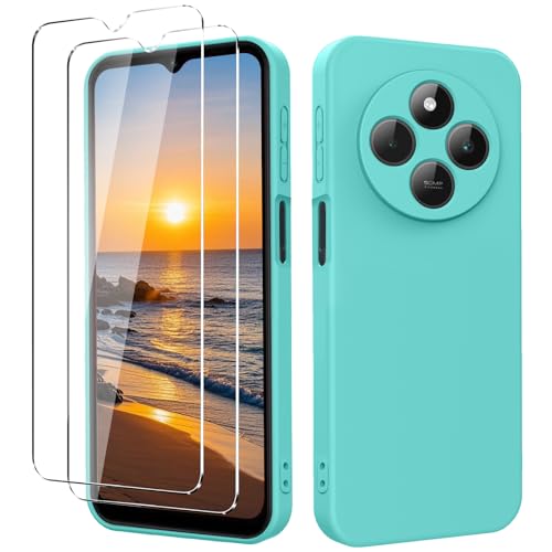 YXKJ - Hülle für Redmi 14C / Poco C75 / Redmi A4, mit 2 Stück Panzerfolie, Ultra Dünn Flüssigsilikon mit Microfiber Schutzhülle [Seidige Berührung] [Stoßfest] [Kratzfest] - Eisblau von YXKJ