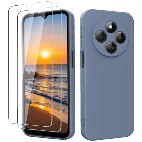 YXKJ - Hülle für Redmi 14C / Poco C75 / Redmi A4, mit 2 Stück Panzerfolie, Ultra Dünn Flüssigsilikon mit Microfiber Schutzhülle [Seidige Berührung] [Stoßfest] [Kratzfest] - Grau von YXKJ
