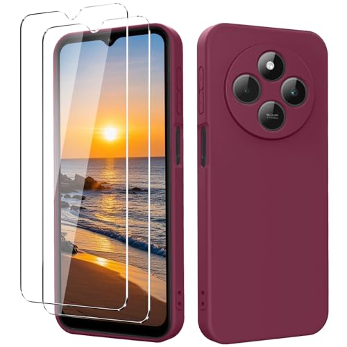 YXKJ - Hülle für Redmi 14C / Poco C75 / Redmi A4, mit 2 Stück Panzerfolie, Ultra Dünn Flüssigsilikon mit Microfiber Schutzhülle [Seidige Berührung] [Stoßfest] [Kratzfest] - Lila Pflaume von YXKJ