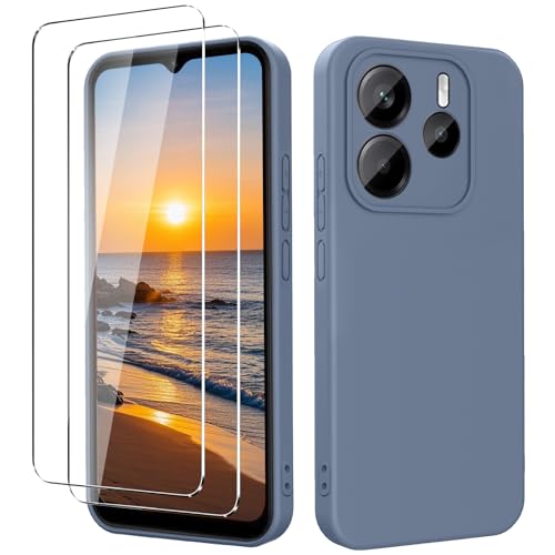 YXKJ - Hülle für Redmi Note 14 4G (Nicht für Note 14 5G), mit 2 Stück Panzerfolie, Ultra Dünn Flüssigsilikon mit Microfiber Schutzhülle [Seidige Berührung] [Stoßfest] [Kratzfest] - Grau von YXKJ