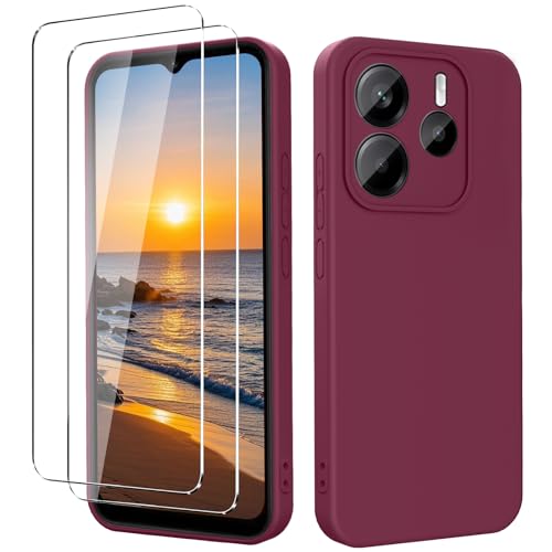 YXKJ - Hülle für Redmi Note 14 4G (Nicht für Note 14 5G), mit 2 Stück Panzerfolie, Ultra Dünn Flüssigsilikon mit Microfiber Schutzhülle [Seidige Berührung] [Stoßfest] [Kratzfest] - Lila Pflaume von YXKJ