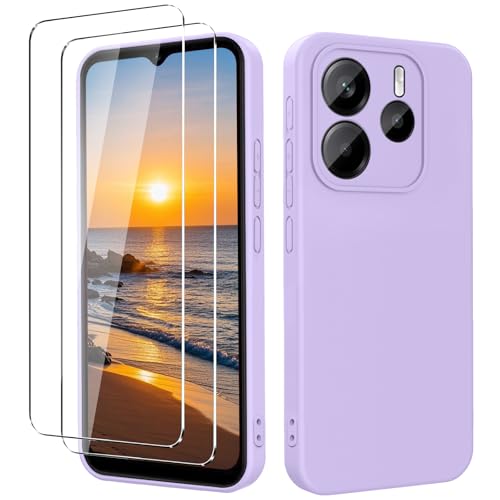 YXKJ - Hülle für Redmi Note 14 4G (Nicht für Note 14 5G), mit 2 Stück Panzerfolie, Ultra Dünn Flüssigsilikon mit Microfiber Schutzhülle [Seidige Berührung] [Stoßfest] [Kratzfest] - Lila von YXKJ