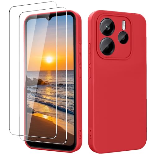YXKJ - Hülle für Redmi Note 14 4G (Nicht für Note 14 5G), mit 2 Stück Panzerfolie, Ultra Dünn Flüssigsilikon mit Microfiber Schutzhülle [Seidige Berührung] [Stoßfest] [Kratzfest] - Rot von YXKJ