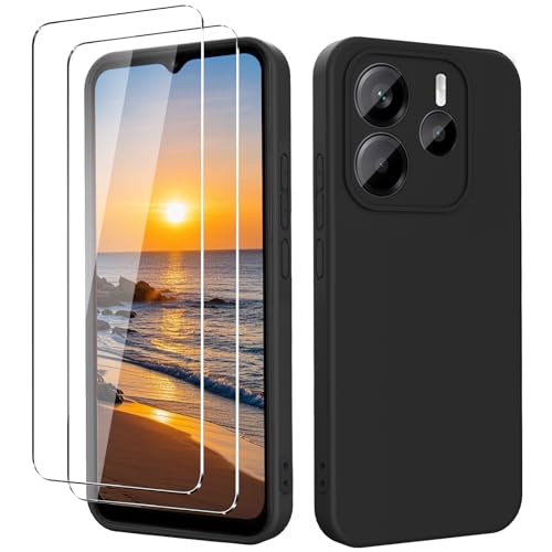 YXKJ - Hülle für Redmi Note 14 4G (Nicht für Note 14 5G), mit 2 Stück Panzerfolie, Ultra Dünn Flüssigsilikon mit Microfiber Schutzhülle [Seidige Berührung] [Stoßfest] [Kratzfest] - Schwarz von YXKJ