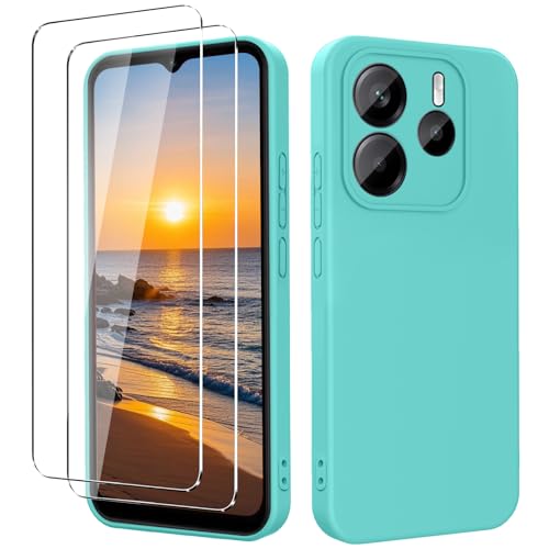 YXKJ - Hülle für Redmi Note 14 5G (Nicht für Note 14 4G), mit 2 Stück Panzerfolie, Ultra Dünn Flüssigsilikon mit Microfiber Schutzhülle [Seidige Berührung] [Stoßfest] [Kratzfest] - Eisblau von YXKJ
