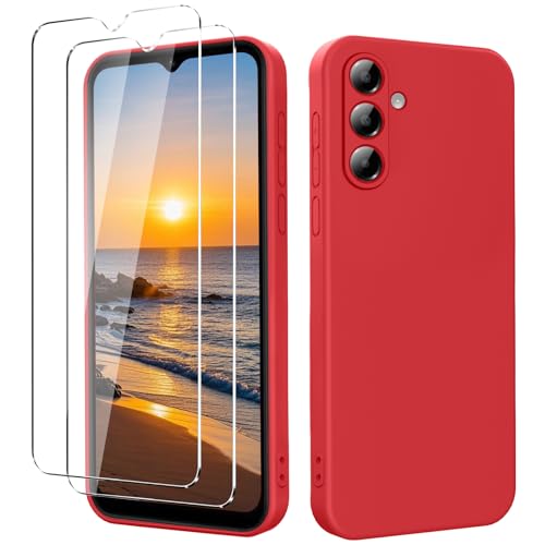YXKJ - Hülle für Samsung Galaxy A56 5G, mit 2 Stück Panzerfolie, Ultra Dünn Flüssigsilikon mit Microfiber Schutzhülle [Seidige Berührung] [Stoßfest] [Kratzfest] - Rot von YXKJ