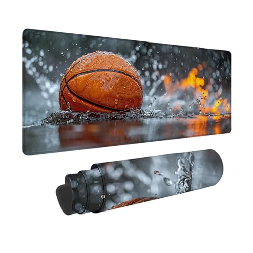 Basketball Gaming Mauspad XXL 1500 x 800 mm, 3MM Genähten Kanten Mousepad Gelb Schreibtischunterlage mit rutschfeste Gummibasis, Gaming Zubehör WassXerdicht Mouse Pad für Computer, Laptop -xy25030L von YXYBBBDOU