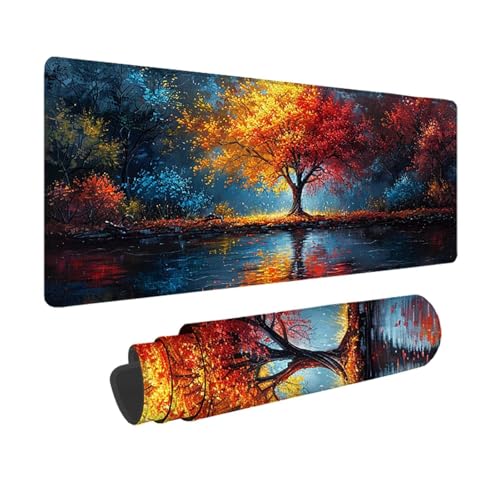Baum Gaming Mauspad XXL 1500 x 800 mm, 3MM Genähten Kanten Mousepad Gelb Schreibtischunterlage mit rutschfeste Gummibasis, Gaming Zubehör WassXerdicht Mouse Pad für PC, Laptop, Geschenke -xy2503TR von YXYBBBDOU