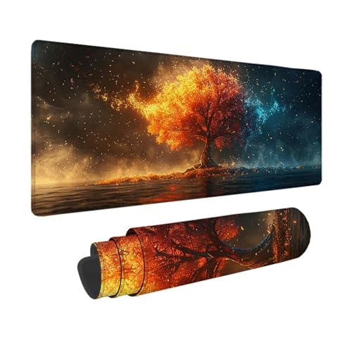 Baum Gaming Mauspad XXL 1500x800mm, 3MM Genähten Kanten Mousepad Blau Schreibtischunterlage mit rutschfeste Gummibasis, Gaming Zubehör WassXerdicht Mouse Pad für PC, Laptop, Geschenke -xy250392 von YXYBBBDOU