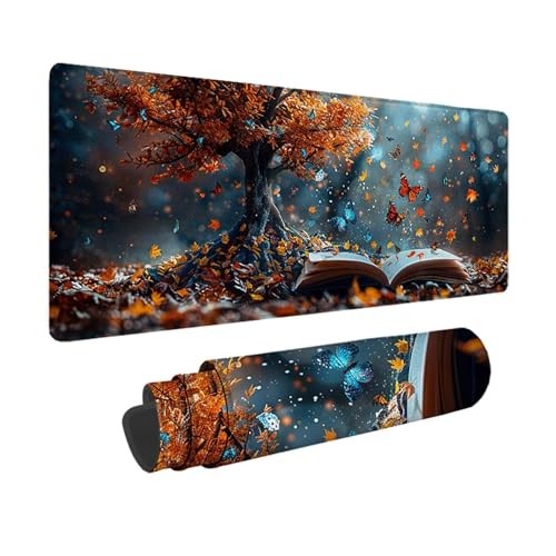 Baum Gaming Mauspad XXL 1500x800mm, 3MM Genähten Kanten Mousepad Gelb Schreibtischunterlage mit rutschfeste Gummibasis, Gaming Zubehör WassXerdicht Mouse Pad für PC, Laptop, Geschenke -xy2503E5 von YXYBBBDOU