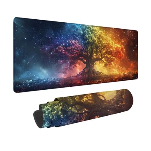 Baum Gaming Mauspad XXL 1500x800mm, 3MM Genähten Kanten Mousepad Gelb Schreibtischunterlage mit rutschfeste Gummibasis, Gaming Zubehör WassXerdicht Mouse Pad für PC, Laptop, Geschenke -xy2503TQ von YXYBBBDOU