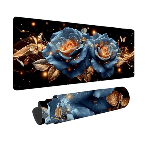 Blume Gaming Mauspad XXL 1500x800mm, 3MM Genähten Kanten Mousepad Schwarz Schreibtischunterlage mit rutschfeste Gummibasis, Gaming Zubehör WassXerdicht Mouse Pad für PC, Laptop, Geschenke -xy2503Q0 von YXYBBBDOU