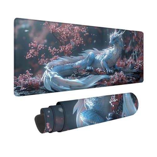 Drachen Gaming Mauspad XXL 1500x800x3mm, 3MM Genähten Kanten Mousepad Weiß Schreibtischunterlage mit rutschfeste Gummibasis, Gaming Zubehör WassXerdicht Mouse Pad für PC, Laptop, Geschenke -xy2503U4 von YXYBBBDOU