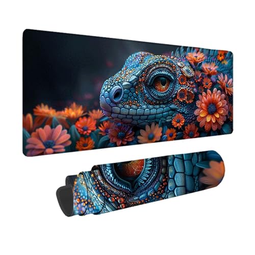 Eidechse Gaming Mauspad XXL 1500 x 800 mm, 3MM Genähten Kanten Mousepad Schwarz Schreibtischunterlage mit rutschfeste Gummibasis, Gaming Zubehör WassXerdicht Mouse Pad für Computer, Laptop -xy250300 von YXYBBBDOU
