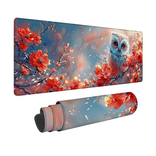 Eule Gaming Mauspad XXL 1500 x 800mm, 3MM Genähten Kanten Mousepad Rot Schreibtischunterlage mit rutschfeste Gummibasis, Gaming Zubehör WassXerdicht Mouse Pad für PC, Laptop, Geschenke -xy2503Z9 von YXYBBBDOU