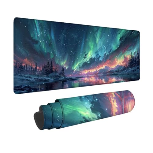 Gaming Mauspad Aurora Mauspad XXL 900x300mm, WassXerdicht Anti-Rutsch Schreibtischunterlage Weiß Mouse Pad mit Genähten Kanten für Computer, Laptop Verbessert Präzision und Geschwindigkeit -xy250339 von YXYBBBDOU
