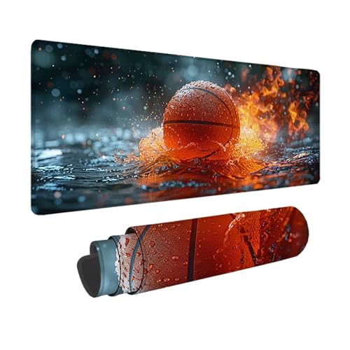 Gaming Mauspad Basketball Mauspad XXL 1200x600x3mm, WassXerdicht Anti-Rutsch Schreibtischunterlage Gelb Mouse Pad mit Genähten Kanten für PC, Laptop Verbessert Präzision und Geschwindigkeit -xy2503CT von YXYBBBDOU