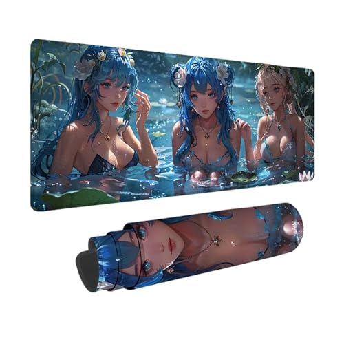 Gaming Mauspad Frau Mauspad XXL 900 x 400 mm, WassXerdicht Anti-Rutsch Schreibtischunterlage Blau Mouse Pad mit Genähten Kanten für PC, Laptop Verbessert Präzision und Geschwindigkeit -xy2503C9 von YXYBBBDOU