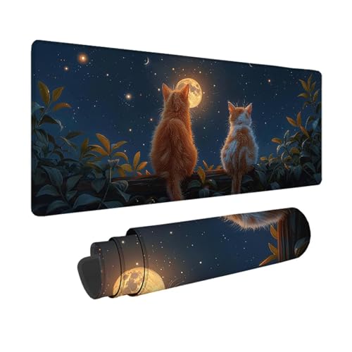 Gaming Mauspad Katze Mauspad XXL 700 x 300mm, WassXerdicht Anti-Rutsch Schreibtischunterlage Schwarz Mouse Pad mit Genähten Kanten für PC, Laptop Verbessert Präzision und Geschwindigkeit -xy2503XH von YXYBBBDOU