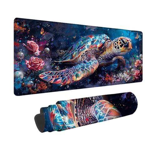Gaming Mauspad Meeresschildkröten Mauspad XXL 1200x600mm, WassXerdicht Anti-Rutsch Schreibtischunterlage Blau Mouse Pad mit Genähten Kanten für PC Verbessert Präzision und Geschwindigkeit -xy250384 von YXYBBBDOU