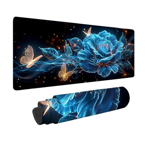 Gaming Mauspad Rose Mauspad XXL 900x400x3mm, WassXerdicht Anti-Rutsch Schreibtischunterlage Blau Mouse Pad mit Genähten Kanten für Computer, Laptop Verbessert Präzision und Geschwindigkeit -xy2503PS von YXYBBBDOU