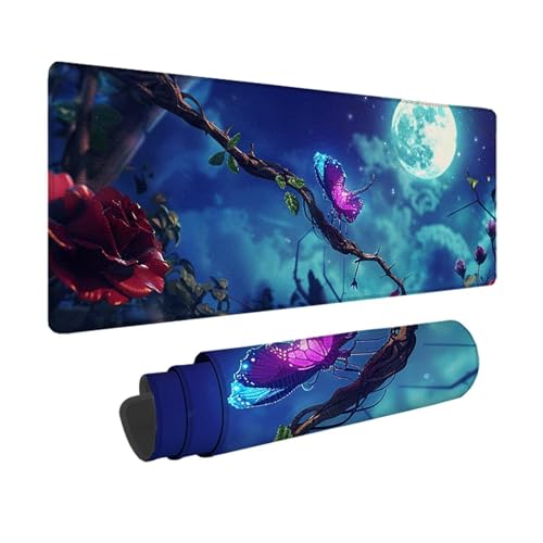 Gaming Mauspad Schmetterling Mauspad XXL 900x400mm, WassXerdicht Anti-Rutsch Schreibtischunterlage Blau Mouse Pad mit Genähten Kanten für PC, Laptop Verbessert Präzision und Geschwindigkeit -xy25035N von YXYBBBDOU