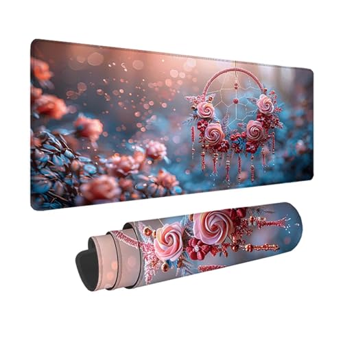 Gaming Mauspad Traumfänger Mauspad XXL 900 x 400 mm, WassXerdicht Anti-Rutsch Schreibtischunterlage Rosa Mouse Pad mit Genähten Kanten für PC, Laptop Verbessert Präzision und Geschwindigkeit -xy25031C von YXYBBBDOU