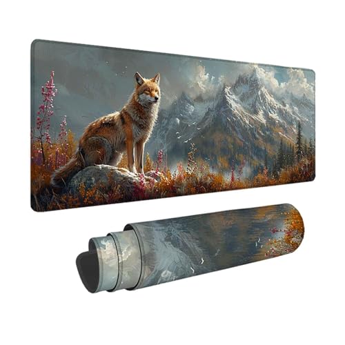 Gaming Mauspad Wolf Mauspad XXL 900 x 300mm, WassXerdicht Anti-Rutsch Schreibtischunterlage Braun Mouse Pad mit Genähten Kanten für PC, Laptop Verbessert Präzision und Geschwindigkeit -xy2503L5 von YXYBBBDOU