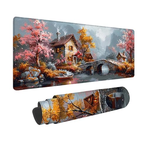 Häuser Gaming Mauspad XXL 1500x800x3mm, 3MM Genähten Kanten Mousepad Orange Farbe Schreibtischunterlage mit rutschfeste Gummibasis, Gaming Zubehör WassXerdicht Mouse Pad für PC, Laptop -xy2503EG von YXYBBBDOU