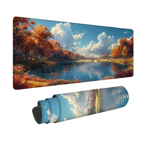 Herbst Gaming Mauspad XXL 1500 x 800mm, 3MM Genähten Kanten Mousepad Gelb Schreibtischunterlage mit rutschfeste Gummibasis, Gaming Zubehör WassXerdicht Mouse Pad für PC, Laptop, Geschenke -xy250318 von YXYBBBDOU