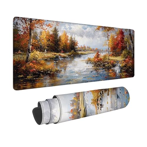 Herbst Gaming Mauspad XXL 1500x800x3mm, 3MM Genähten Kanten Mousepad Gelb Schreibtischunterlage mit rutschfeste Gummibasis, Gaming Zubehör WassXerdicht Mouse Pad für PC, Laptop, Geschenke -xy250320 von YXYBBBDOU