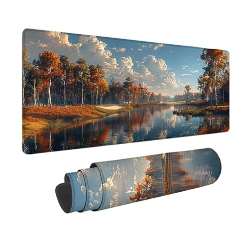Herbst Gaming Mauspad XXL 1500x800x3mm, 3MM Genähten Kanten Mousepad Gelb Schreibtischunterlage mit rutschfeste Gummibasis, Gaming Zubehör WassXerdicht Mouse Pad für PC, Laptop, Geschenke -xy25034L von YXYBBBDOU
