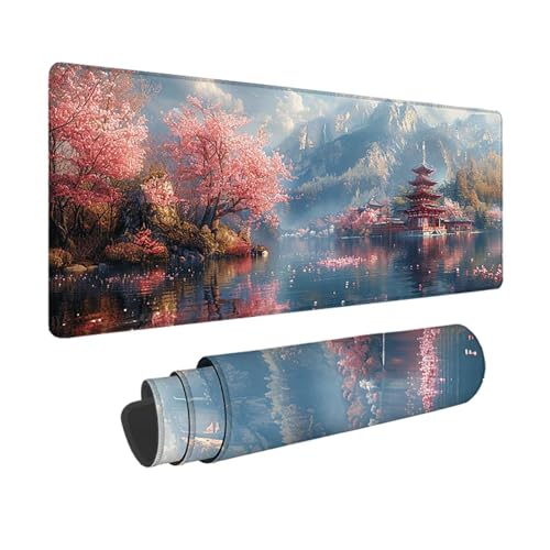 Japan Gaming Mauspad XXL 1500 x 800 mm, 3MM Genähten Kanten Mousepad Rosa Schreibtischunterlage mit rutschfeste Gummibasis, Gaming Zubehör WassXerdicht Mouse Pad für PC, Laptop, Geschenke -xy25037E von YXYBBBDOU