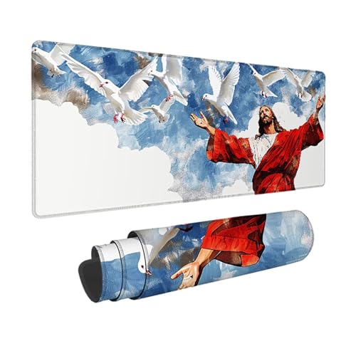 Jesus Gaming Mauspad XXL 1500x800x3mm, 3MM Genähten Kanten Mousepad Weiß Schreibtischunterlage mit rutschfeste Gummibasis, Gaming Zubehör WassXerdicht Mouse Pad für PC, Laptop, Geschenke -xy2503B9 von YXYBBBDOU