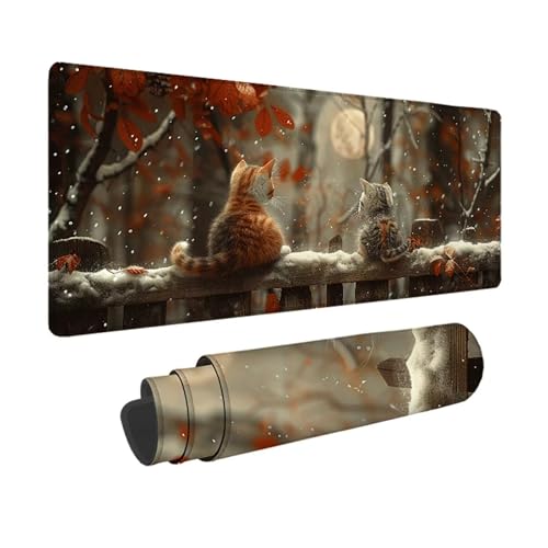 Katze Gaming Mauspad XXL 1500x800mm, 3MM Genähten Kanten Mousepad Weiß Schreibtischunterlage mit rutschfeste Gummibasis, Gaming Zubehör WassXerdicht Mouse Pad für PC, Laptop, Geschenke -xy2503OI von YXYBBBDOU
