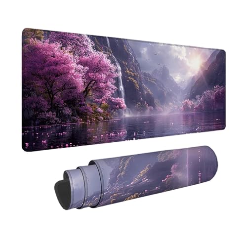 Kirschblüten Gaming Mauspad XXL 1500 x 800 mm, 3MM Genähten Kanten Mousepad Rosa Schreibtischunterlage mit rutschfeste Gummibasis, Gaming Zubehör WassXerdicht Mouse Pad für PC, Laptop -xy2503W6 von YXYBBBDOU